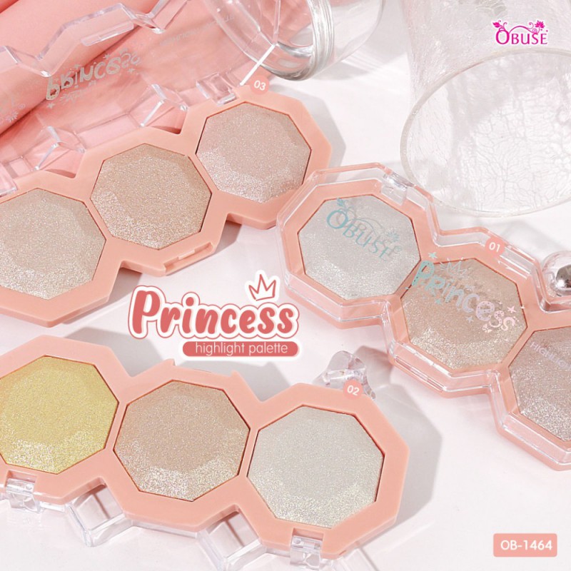 Princess highlight palette ไฮไลท์พาเลทเจ้าหญิง เนื้อชิมเมอร์นุ่มโกลว์สวย เกลี่ยง่าย OB-1464